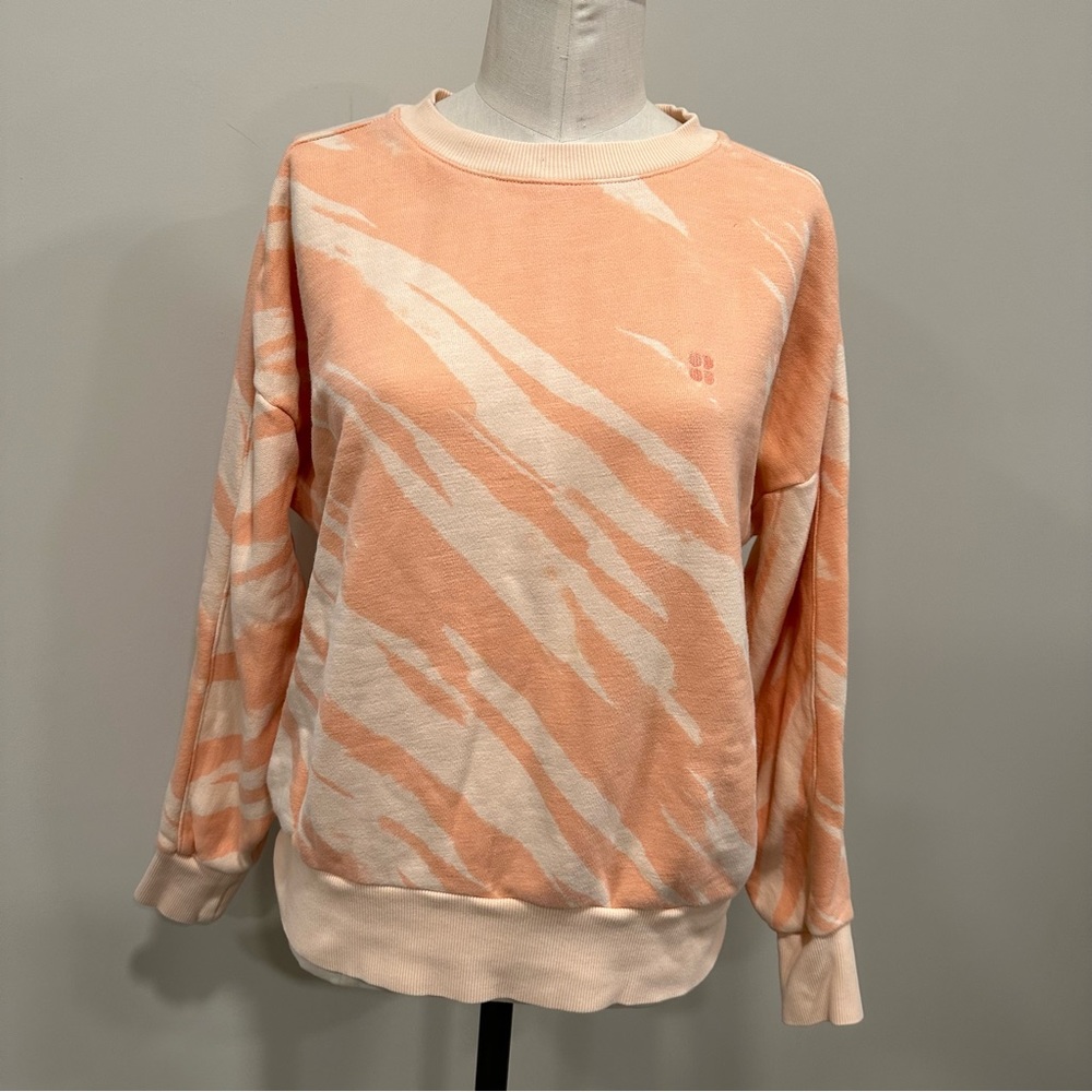 SWEATY BETTY Essentials Sweatshirt Nectarine Orange Tie Dye Animal Print Size XS